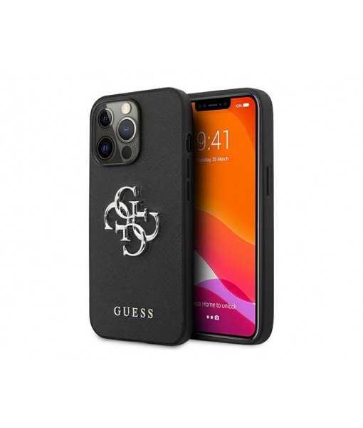 Husa Premium Guess, Originala, Compatibila Cu iPhone 13 Pro, Colectia Saffiano 4G Big Metal Logo, Negru